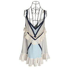 ECKHAUS LATTA Dolly Lace-A-Line Tank Dress Blue/White/ Black Size S